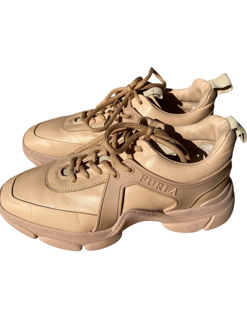 Furla Nude Leather Platform Sneakers – Chunky Sole – Size 7.5 (EU 38)